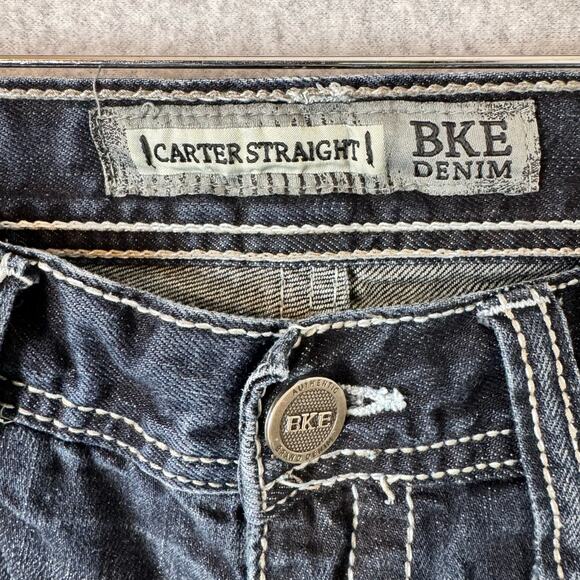 BKE Carter Jeans Mens 32 Straight Leg Y2K Ridged Denim Biker Thick Stitch Rodeo - Picture 3 of 11